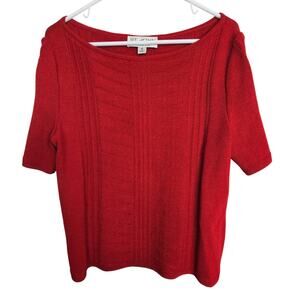 St. John Sweater Women 12 Red Knit Women Sweater Short Sleeve Sweater Women